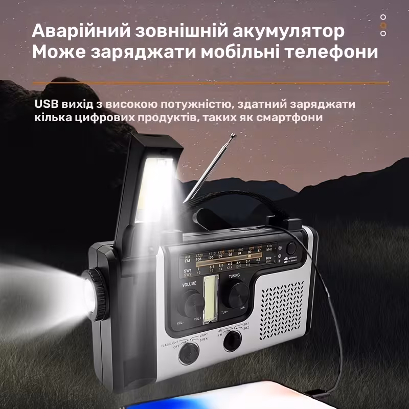 Аварійне сонячне радіо з ручним приводом AM/FM/SW